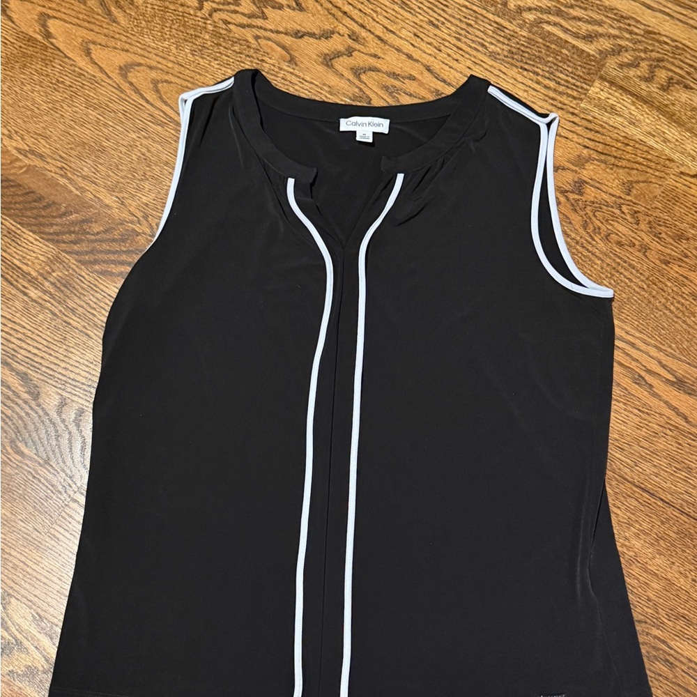 Calvin Klein Black Sleeveless Blouse with White Trim